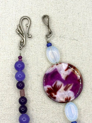 Purple Glass And Silver Metal Charms Art Deco Beaded Necklace 24 Inch