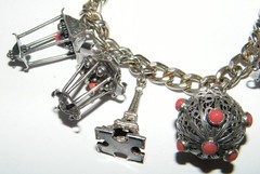 Vintage European Travel Charm Bracelet w/ Filigree Work & Coral Beads