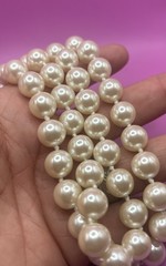 Vintage Signed Carolee Glass Faux Pearl Double Strand Necklace 14.5-17.5”