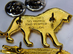 Vintage GG HARRIS Gold Plated Fine Pewter Pins #600 Alligator & #493 Lion