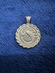 Vintage Sterling Silver Round Scorpio Horoscope Necklace Pendant, 1.25in Long