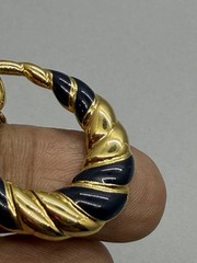 Vintage Monet Door Knocker High Polish Gold Tone Blue Enamel Clip On 1.50″