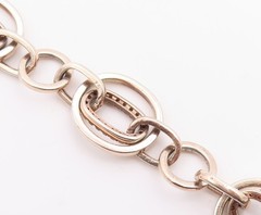 925 Sterling Silver Vintage Bracelet Modernist CZ Geometric Oval Link BT12087