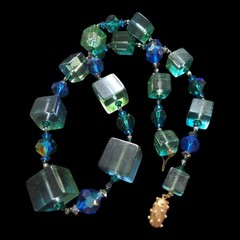 Vintage Vendome Mod Lucite Cube Swarovski Crystal Necklace Blue Green 1960s Coro