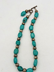 Vintage Faux Turquoise Stone Silver Tone Necklace