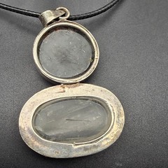 Rutilated Smokey Quartz Sterling Silver Pendant Necklace Black Cord