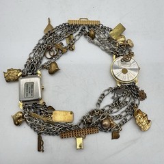 Maximal Art Bracelet Watches Multi Charms Chains Gold Tone 7″