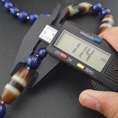 Vintage Tibetan Agate & Lapis Lazuli Necklace Zigzag Pattern Beads 22in