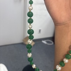 Jade Necklace Green Beads And White Pearls
