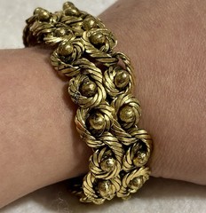 HTF Vintage French Modernist Coil Bracelet Gilt Bronze Plated Woven Wire 1950s