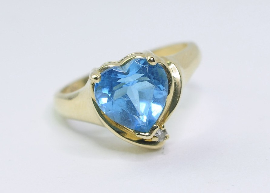 14K Gold Genuine London Blue Topaz & Diamond Accent “AJ 14K” Ring Sz 8 – 4.40 g
