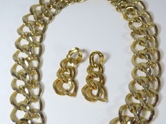 Monet Necklace Earrings Set Double Chain Link Drop Pierced Vintage Signed D2008