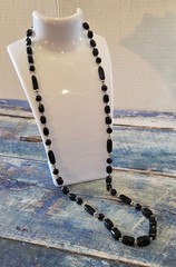 VINTAGE-RETRO Fabulous Unique Black Beaded Necklace 28 in