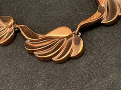 Vth Renoir Copper Necklace Adjustable Length MCM Clip-on Earrings 19 50s Leaves