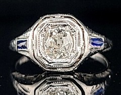 0.65ct Vintage filigree ring old mine cut Diamond belais 18k white gold