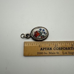 Vintage Ceramic Floral Pendant Silver Tone