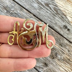 Vintage Jewelry AMT monogram brooch Gold Tone AMT Pin