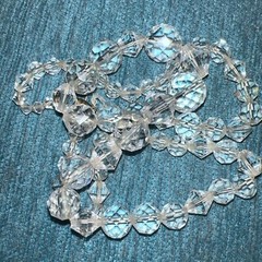 Hand Strung Glass/ Crystal? Faceted Beads White / Clear Graduated Necklace