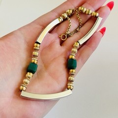 Modernist BOHO necklace VTG Gold Silver Plated Metal Bar Chain Two Tone 70s MCM