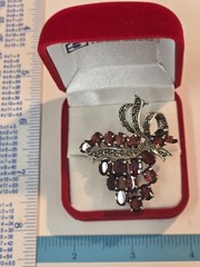 Elegant Garnet and Marcasite Brooch in 925 Sterling Silver