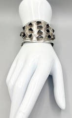 Impressive Modernist Sterling Cuff Bracelet w Onyx Stones 48.6g Brutalist Estate