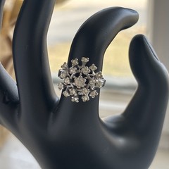 Vintage Signed 18KT HGE Cluster Cocktail Ring Sz 6.75 White Gold Plated Jewelry