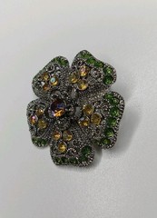 Lime Green And Yellow Rhinestone Flower Pin Brooch