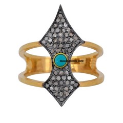 Vintage 1.07ctw Rose Cut Diamond Turquoise Studded Silver Gorgeous Ring Jewelry