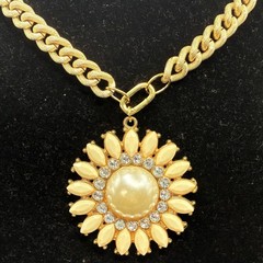 Custom Vintage Chunky Golden Rhinestone Sunflower Pendant Necklace, Easy Switch