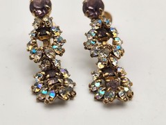 Vintage Light Purple Lilac & AB Rhinestone Necklace & Screwback Earrings Set