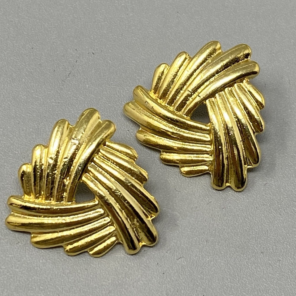 Gold Tone Pierced Earrings Textured Geometric Stud Dangle Drop NOS