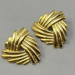 Gold Tone Pierced Earrings Textured Geometric Stud Dangle Drop NOS