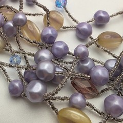 Vintage Lavender Faux Pearl Crystal Lucite 10 Strand Waterfall Necklace 21 In