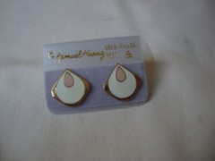 VINTAGE SAMUEL HUANG DESIGNER CLOISONNE RETRO MOD PINK & WHITE STUD EARRINGS
