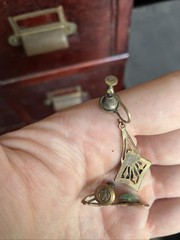 1920s Art Deco Dangle Earring Green Enamel And Stone Brass Clover Screw Back