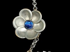 Vtg 1940s Carved Blue Lucite Floral Bib Necklace WWII Pot Metal Unsigned