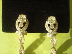 Vtg. EISENBERG BRACELET&TWO PAIRS EARRINGS CLEAR RHINESTONES ALL SIGNED,LOT/SET