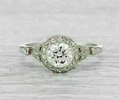 Antique Art Deco Style Round Cut Lab Created Diamond Engagement 925 Silver Ring