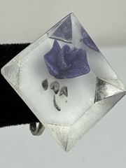 Beautiful Diamond Shaped Purple Flower Reverse Carved Lucite Screw Back Earrings