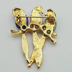Parrot Jelly Belly Bird Brooch Rhinestone Cats Eye Cabochon Tropical Pin