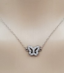 VTG 925 FAS Butterfly Necklace 16in Adjustable Sterling Silver Choker Thailand