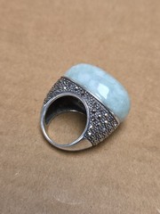 Vintage Green Large Oval Stone Marked Sterling Silver Ring Size 5.75 *SEE PICS