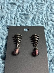 Vintage Silvertone Metal Dangle Earrings Purple Glass Beads 1.25 inches
