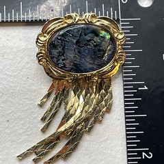 Earrings Vintage Blue Oval Dangle Acrylic Stone Metal Gold Tone Stud Jewelry
