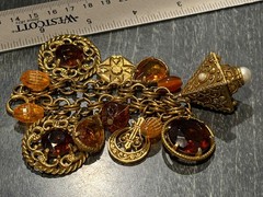 Vintage FLORENZA Fleur de Lis Amber Glass Charm/ Fob Etruscan Bracelet