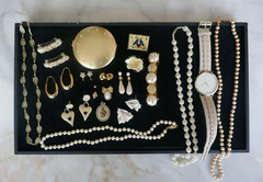 21 Pc Lot Faux Pearl Rhinestone Jewelry Compact Mirror Wristwatch Hair Barrettes