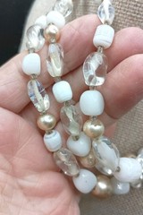 Vintage Japan Multi Strand Beaded Necklace Milk Glass Clear Champagne Pearl READ