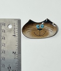 Vintage Nanci Copper Enameled Cat Face Brooch Pin Blue Eyes Artisan Made Signed