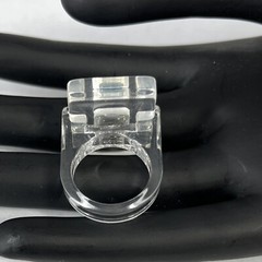Modernist Lucite Ring Clear Blue Rhinestone Size 7.75-8 Chunky Post Modern