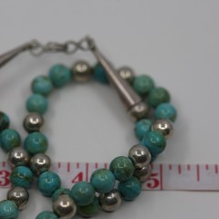 Heavy Turquoise and Silver Beaded Pendant Necklace Sterling Silver